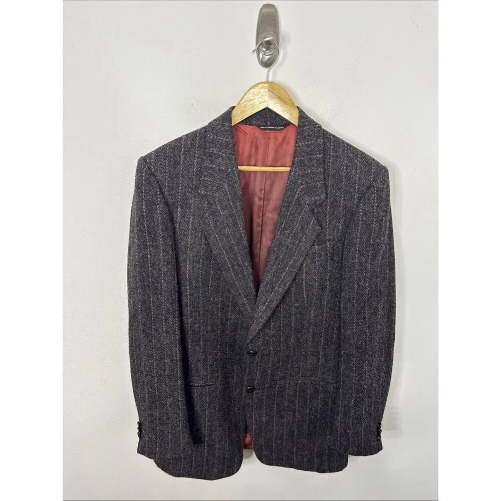 Harris Tweed Men 40L Tall Wool‎ Brown Blazer Sports Coat Moores Striped